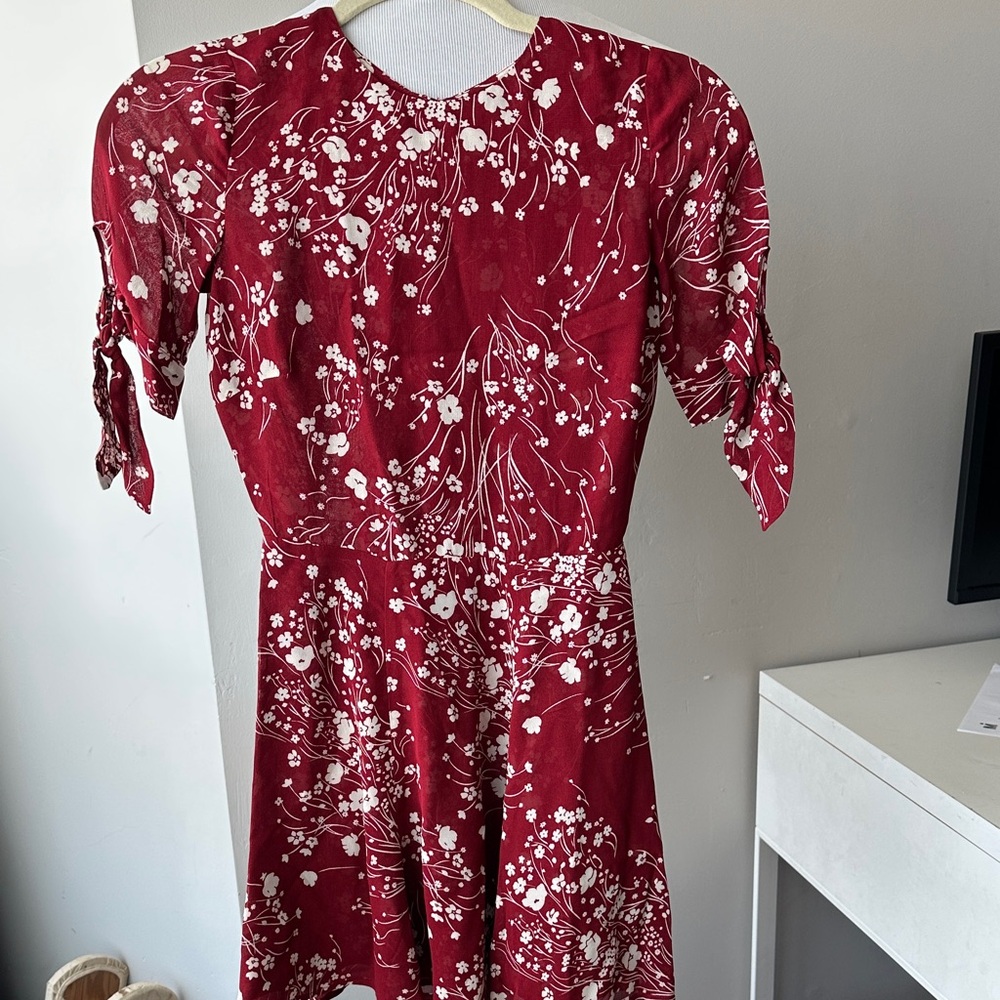 Reformation Red Floral Tie-Sleeve Marsh  Bryce Mini Dress